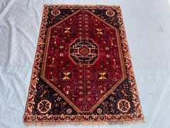 3’6×5’0 Ft Vintage Caucasian Hand Knotted Wool Red Geometric Medallion Area Rug