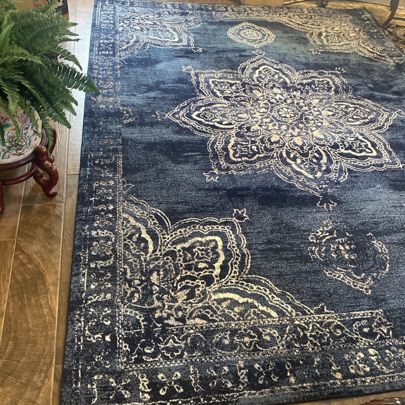 Turkish Rug 7’7” X 10’6” Navy Blue Vintage Carpet Traditional Pattern Clean gallery