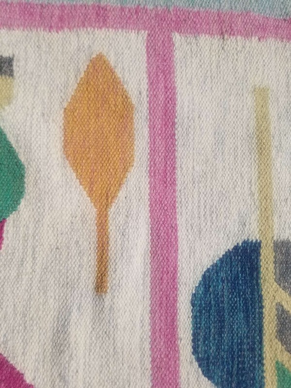 Vintage Hand Made Pictorial Dhurrie Wool Multicolor Kilim Rug 203x133cm gallery