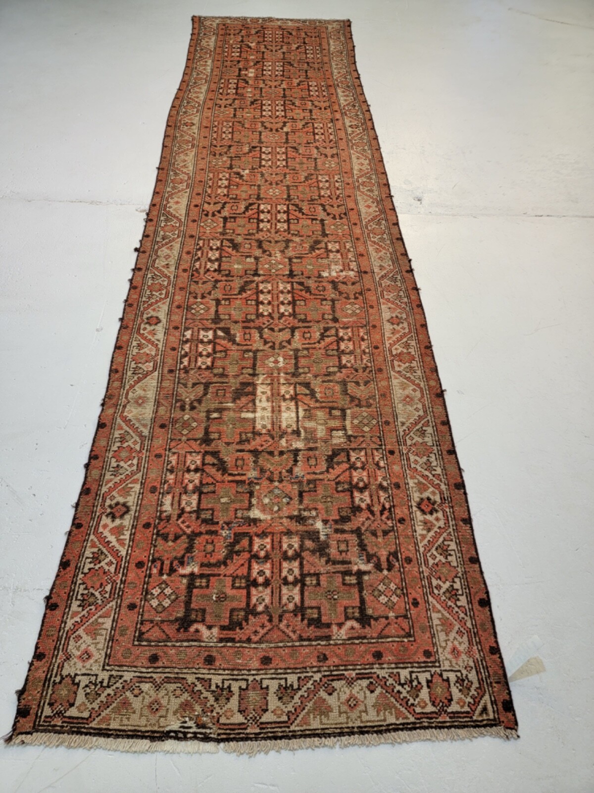 Antique Oriental Hand-Knotted Wool Runner Malayer Rust/Ivory 3'2" x 12'10" gallery