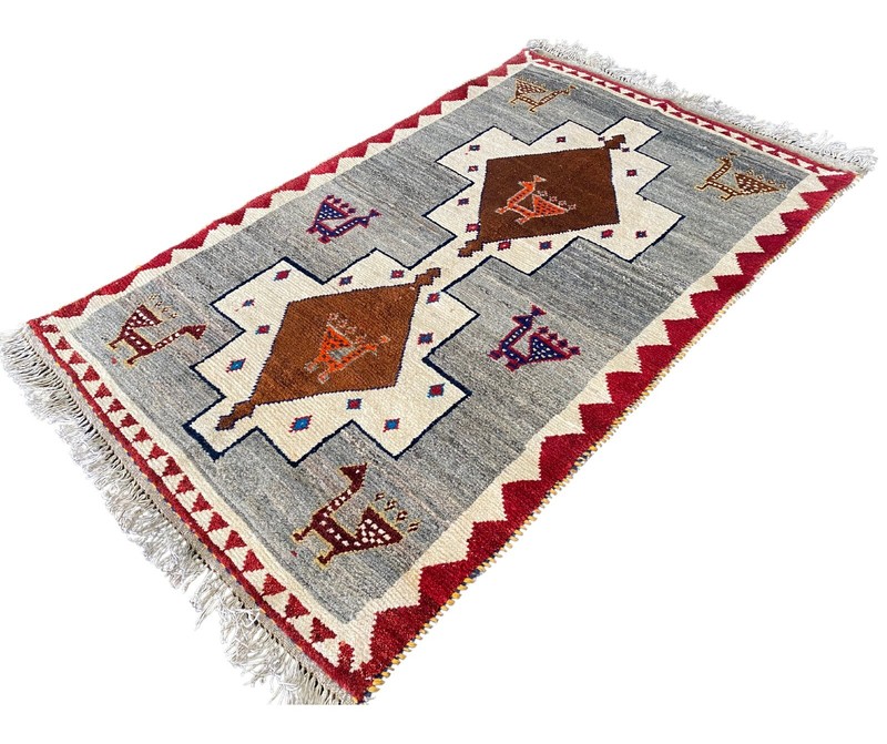 VINTAGE GABBEH RUG HAND MADE PEACOCK EASTERN WOOL GREY CARPET 5'7" X 3'3" gallery