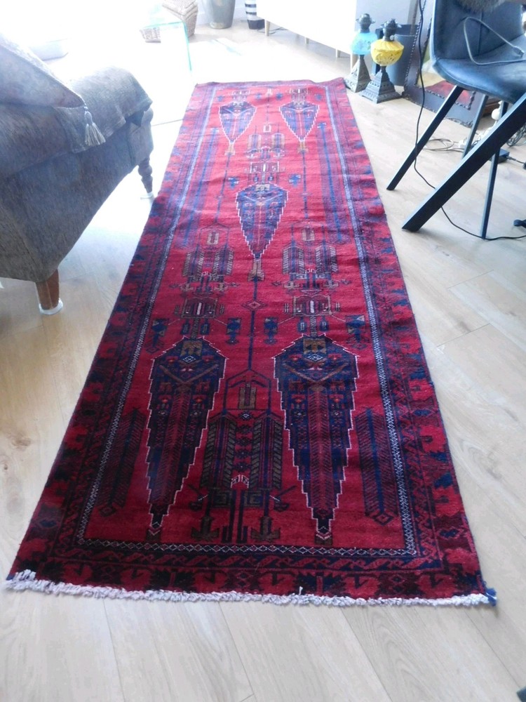 Vintage Handmade Balouch Hallway Runner in Shades of Red 288cm x 90cm