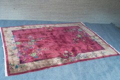 Art Deco Chinese Peking Nichols Hand-Knotted Pink Floral Wool Rug Carpet