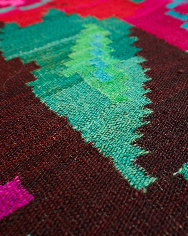 Bessarabian Kilim Rug 100% Wool Floral Roses Dark Brown Pink 1970s Romania 7x4ft gallery