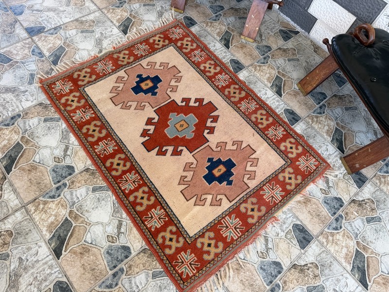 Small Distressed Kurdish Rug | Vintage Handwoven Tribal Accent Boho Wool Rug 3x4 gallery