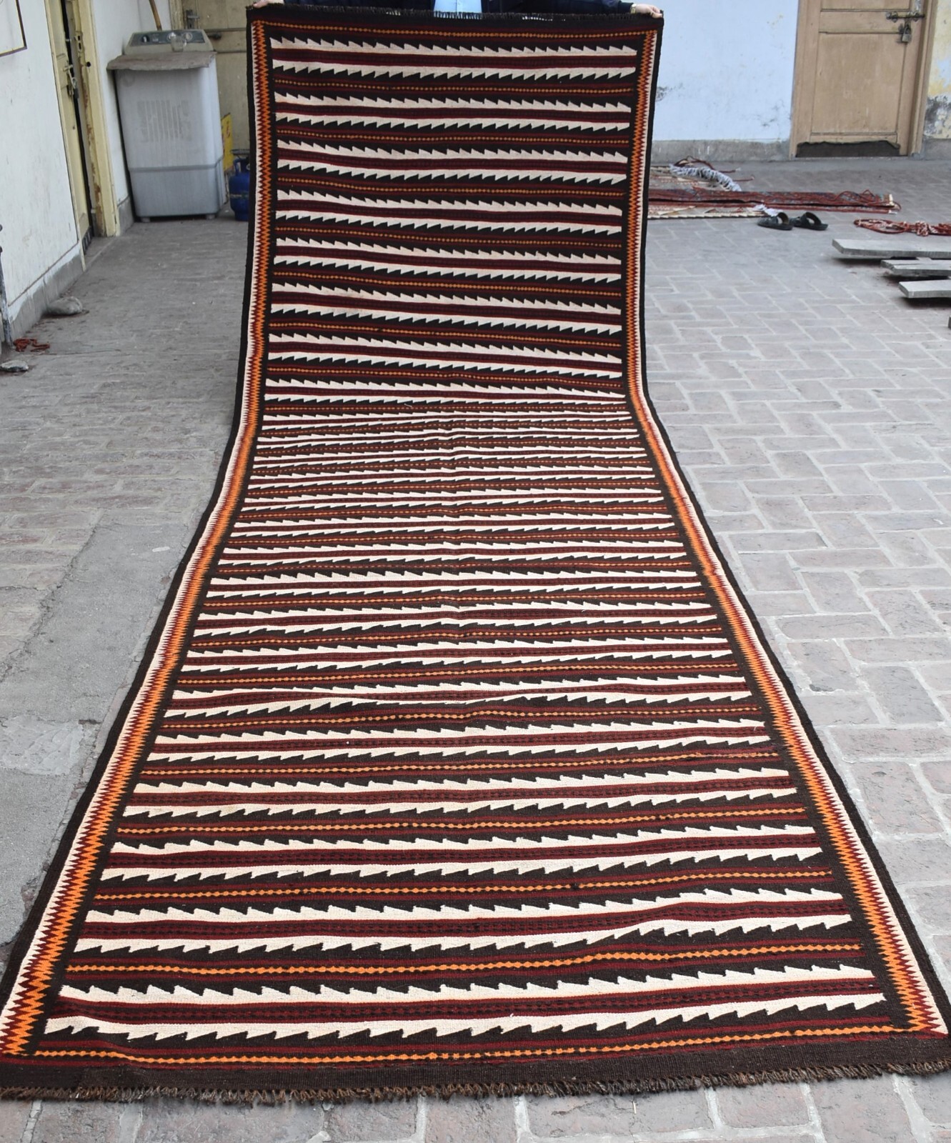 Handwoven Afghan Qalaino Kilim Rug 5x16 White Hallway Corridor Long Wide Runner gallery