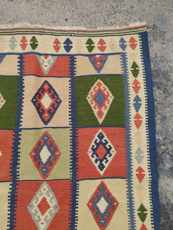 Antique Traditional Oriental Multicolor Wool Kilim Rug Carpet 156x103 cm gallery