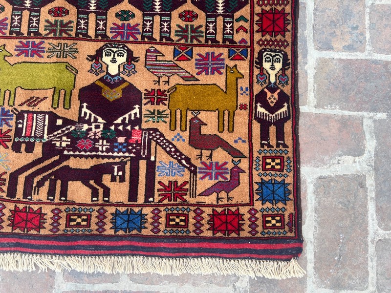 Afghan Handmade Pictorial Rug 3x5 ft Tribal People & Animal Design Wool Carpet gallery