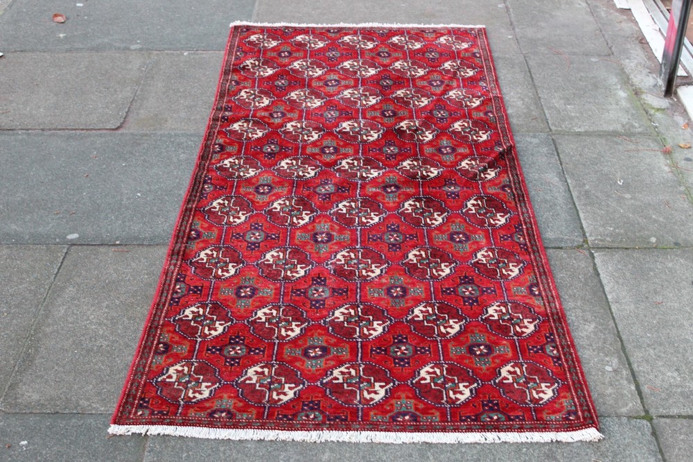 Vintage Worn Hand Made Traditional Oriental Wool Red Narrow Runner 208x86cm
