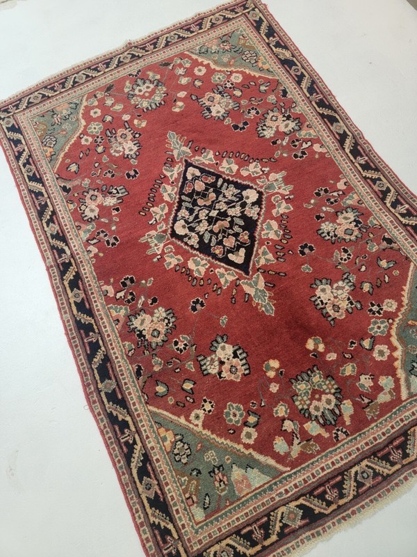 Antique Oriental Hand-Knotted Wool Area Rug Red/Green/Navy Blue 4'5" x 6'6" gallery