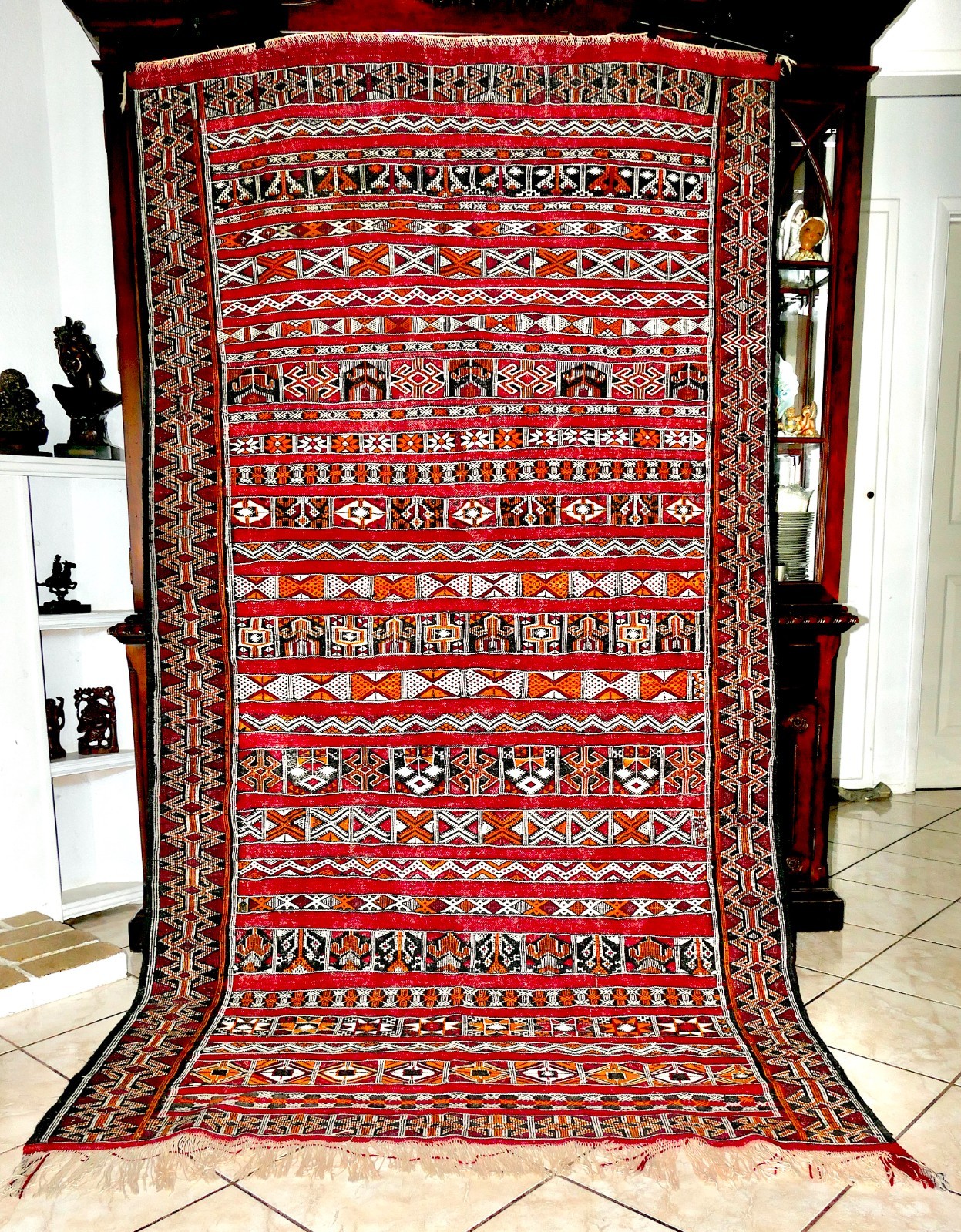 VNTG Moroccan Zemmour Hanbal Berber Kilim Flatweave Tribal Textile Rug 8'5"x4'5" gallery