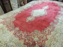 10×14 Antique Kermaan SIGNED Oriental Area Rug wool Red Green Blue Medallion