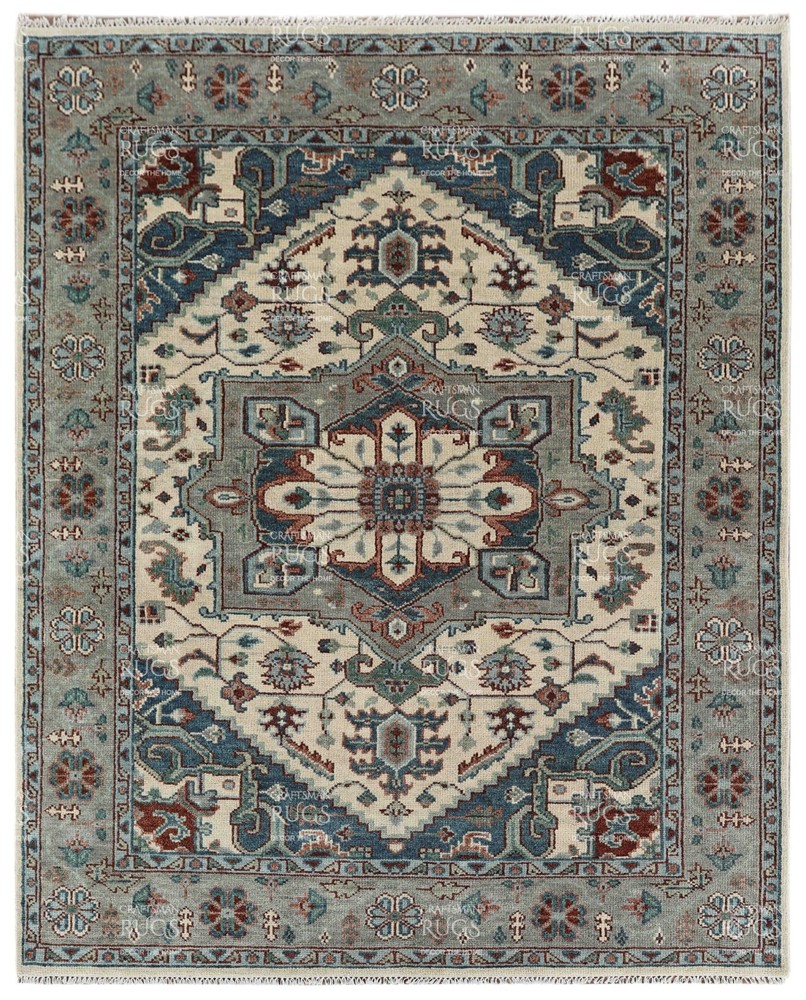 8x10 Light Ivory & Gray Hand made Traditional Living Area Rugs, 8x10ft