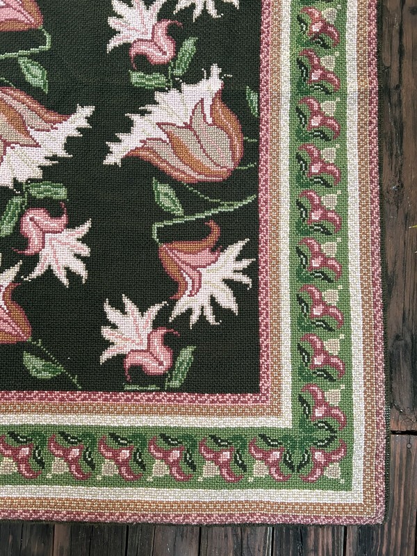 Vintage Portuguese Hand Woven Wool Floral Flat Weave Rug Carpet 11X9 Feet gallery