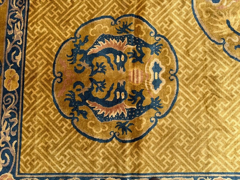Antique 9' x 12' Gold Ningxia style Chinese Dragon Pattern Rug gallery