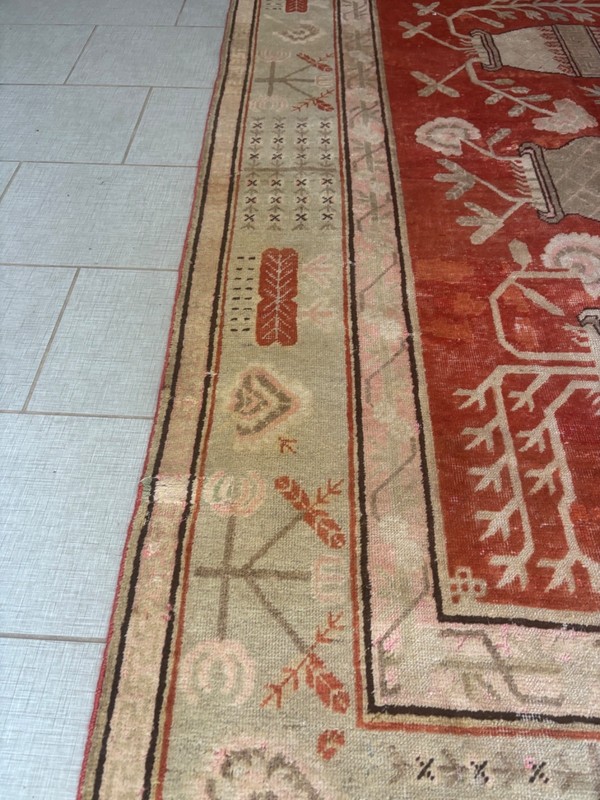 HANDMADE RUG. CARPET SAMARGHAND.. ANTIQUE. 11X6 OVER 100 YEARS OLD. th 19 gallery