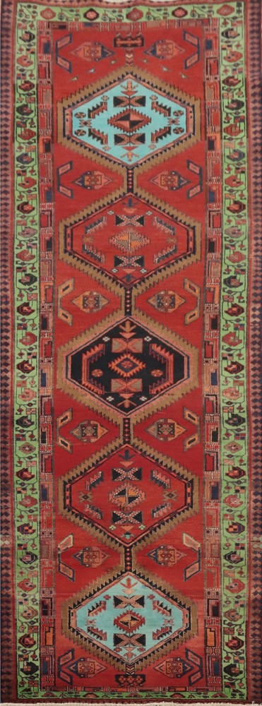 Geometric Tribal Traditional Wool Hand-knotted Vintage 11 ft Runner Rug 3x11