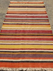 Vintage Traditional Handmade Turkish Striped Wool Multicolor Kilim 5.0×2.9 ft