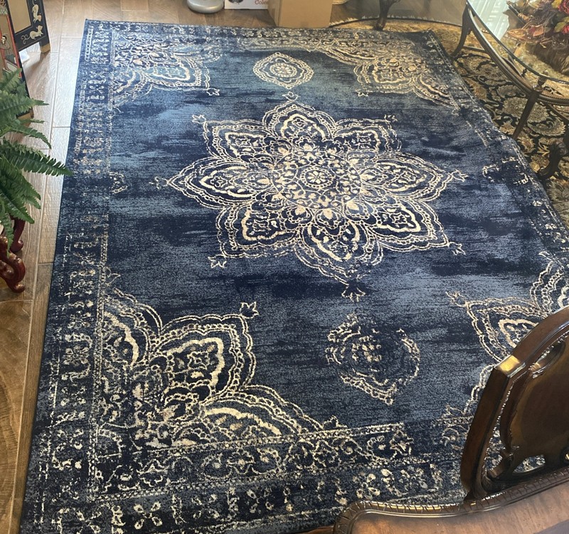Turkish Rug 7’7” X 10’6” Navy Blue Vintage Carpet Traditional Pattern Clean gallery