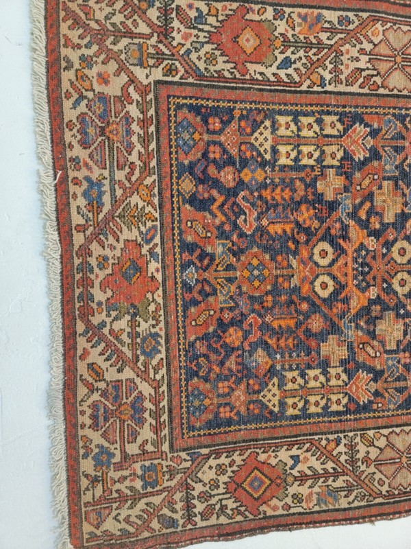 Antique Oriental Hand-Knotted Wool Runner Malayer Rust/Navy Blue 3'6" x 15'6" gallery