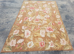 Vintage French Floral Needlepoint Handmade Multicolor Rug Wool Carpet 257×162 cm