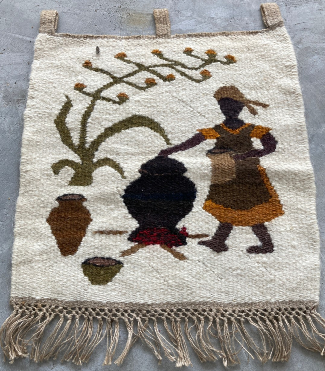 Vintage Traditional Woven African Mohair Rural Wall Hanging Tapestry 43x43 cm gallery