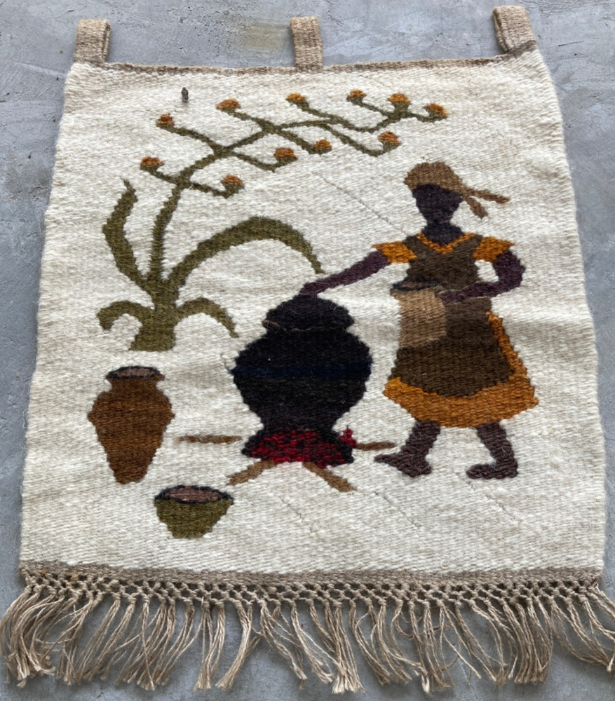 Vintage Traditional Woven African Mohair Rural Wall Hanging Tapestry 43x43 cm