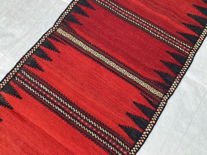 2x6 ft Geometric Afghan Sufreh Antique Runner Red Faded Hallway Wool Area Rug gallery