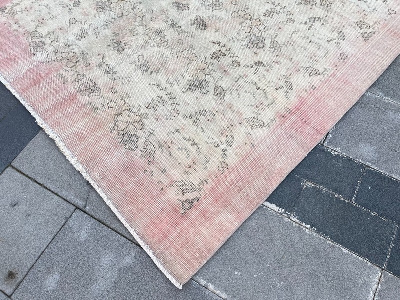 Vintage Oushak Rug 5x8 Turkish Handmade Wool Rug Pink Distressed Area Rug gallery