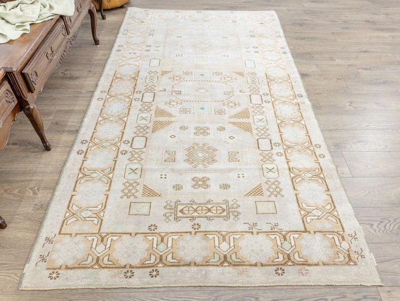 Muted Faded Turkish Large Wide Runner-Hand Woven Oushak Area Rug-4.9x8.11 ft gallery