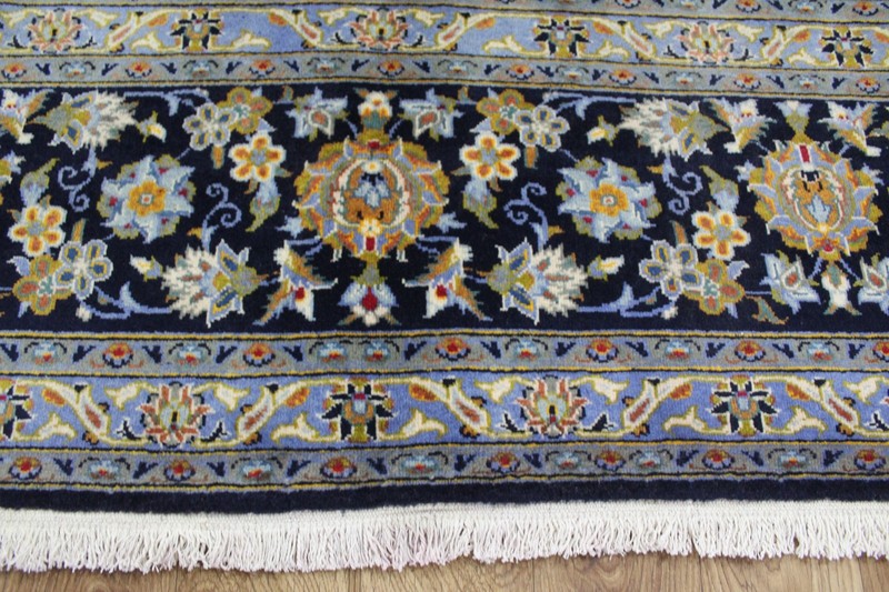 Large Fine Keshan Rug 405x302cm Hand Knotted Wool Signed Blue Floral Medallion gallery