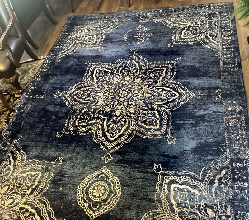 Turkish Rug 7’7” X 10’6” Navy Blue Vintage Carpet Traditional Pattern Clean gallery