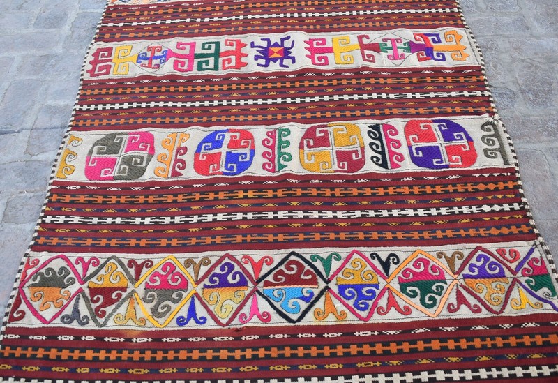 4'3 x 6'1 ft Handmade vintage afghan tribal uzbeki wool kilim rug, 4x6 area rug gallery
