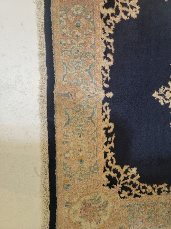 Antique Oriental Hand-Knotted Wool Area Rug Navy Blue/Terracotta/Beige 4' x 4'4" gallery