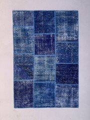 Distressed Turkish Patchwork Rug 183×123 cm Vintage shabby Tribal Blue Medium