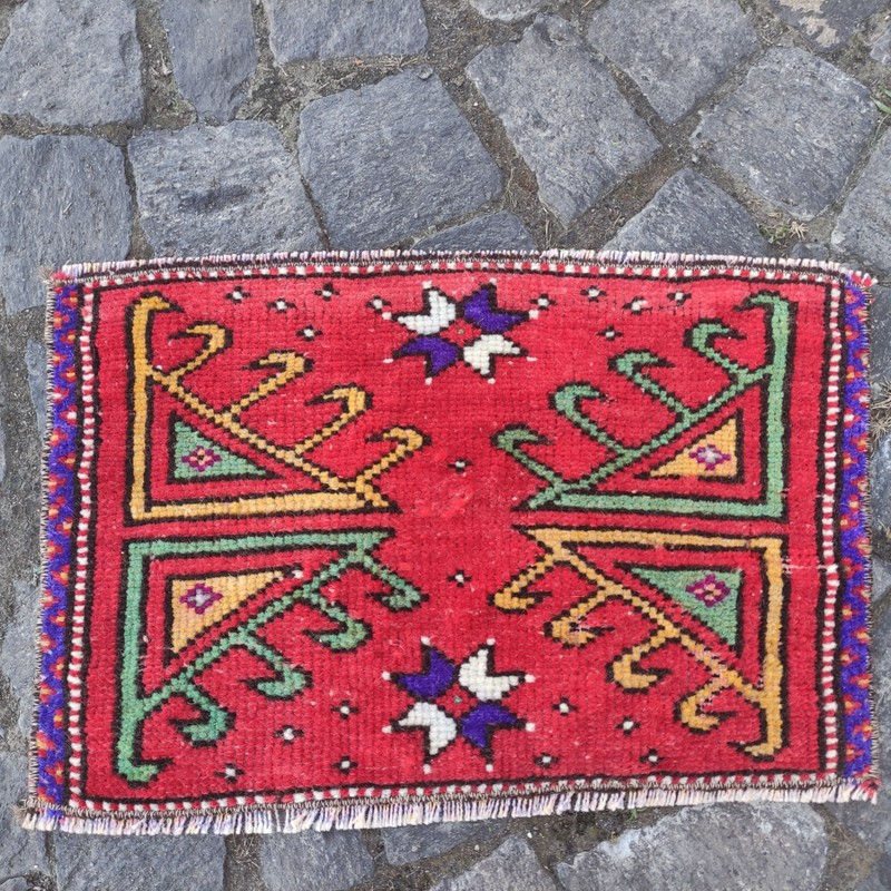 2x1 Turkish Canakkale Vintage Small Rug 48 x 31 cm Bath Mat 1.57 x 1.02 ft gallery