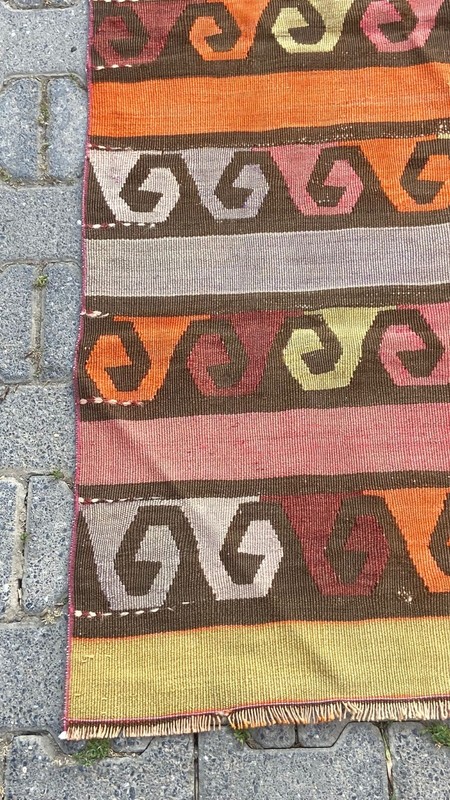 Turkish Vintage Handmade Kilim Rug, 2.1 x 5.1 ft Bedroom Rug, Antique Oushak Rug gallery