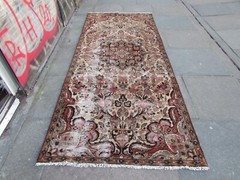 Shabby Chic Worn Vintage Hand Made Traditional White Wool Long Rug 288x120cm