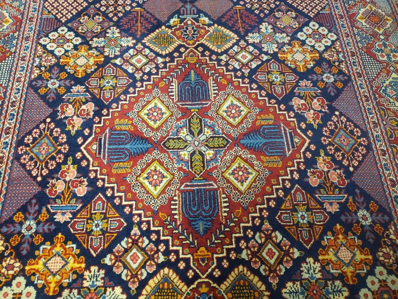 Per'sian Rug 5x7, Dark Blue, Multicolor Panel Design, Wool Handmade gallery