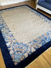 Open Field 1920’s Antique Peking Art Deco Chinese Rug 9×12 Blue Oriental Carpet