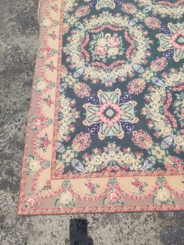 Vintage Handmade French Medallion Floral Needlepoint Wool Rug 250x166 cm gallery