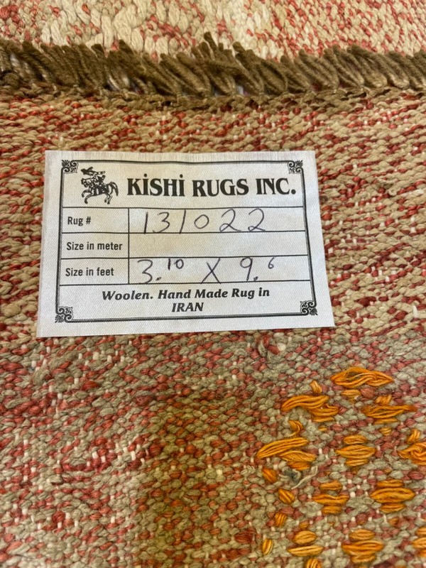 Antique Oriental Hand-Knotted Wool Area Rug Ivory/Green/Copper/Red 3'10" x 9'6" gallery