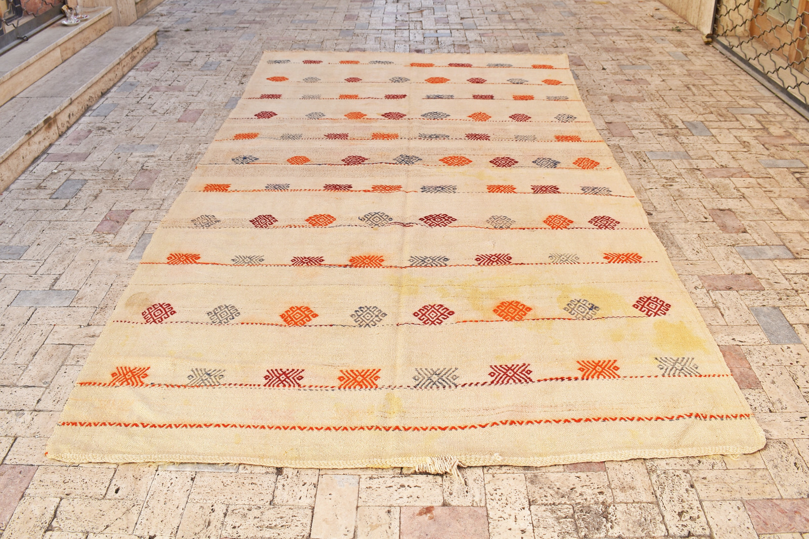 Turkish Kilim Rug 76''x146'' Hand Woven Konya Cicim Kilim 194x373cm Vintage Deco gallery