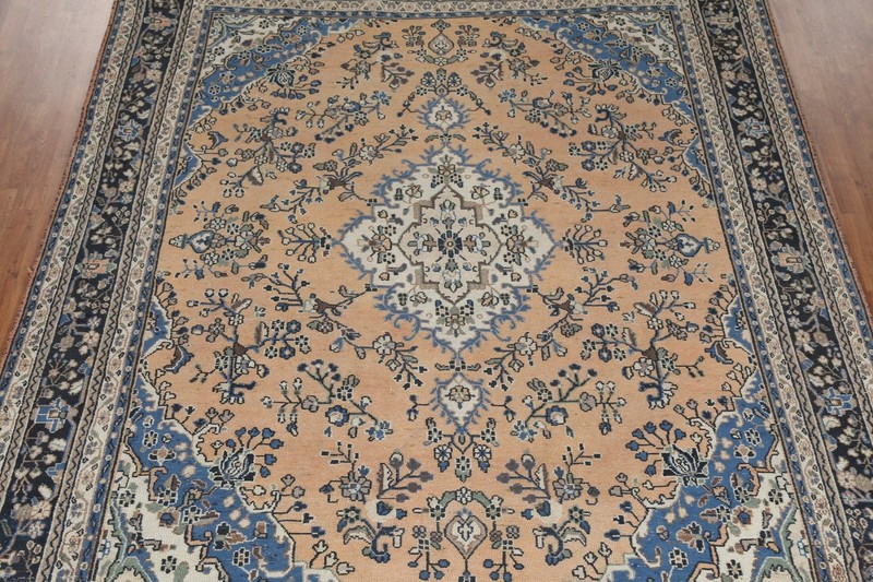 Vintage Muted Peach Hamedan Area Rug 9x12 ft Hand-knotted Low Pile Wool Carpet gallery