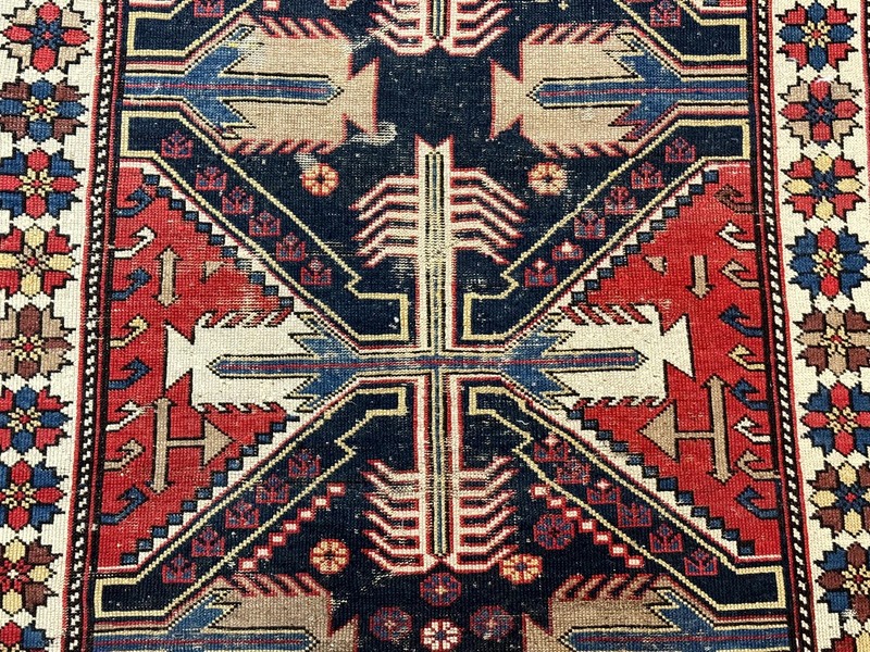 Antique Shirvan Caucasian Rug 3x5, Geometric Pattern, Red Navy Blue Beige gallery