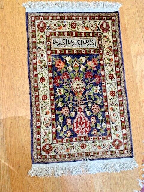 Hereke Silk Rug  Hand Made Gold thread.30"x19" Museum quality