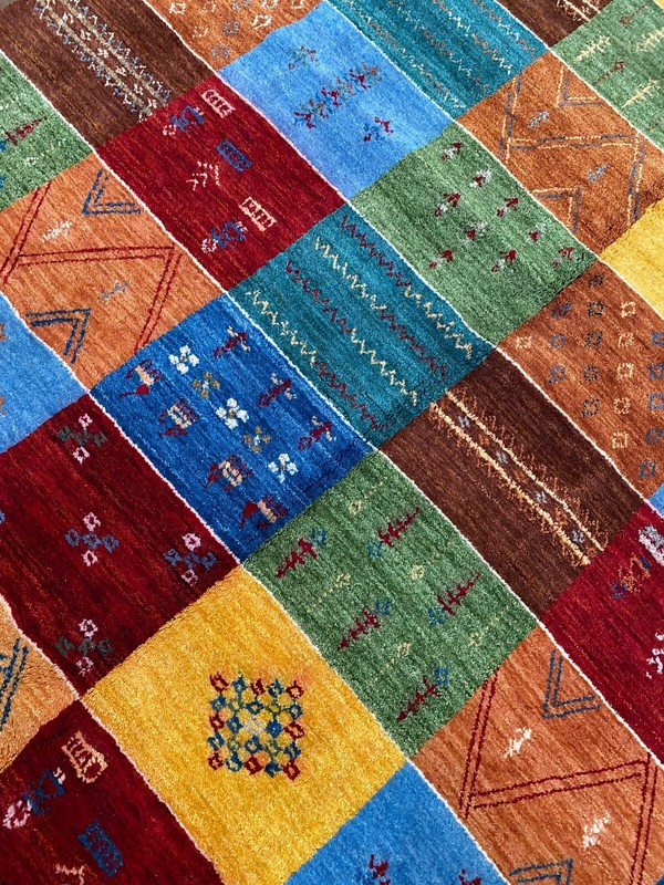 Handmade Nepalese Tibetan Area Rug, Quiltlike Checkerboard, Bright Colors 7'x9' gallery
