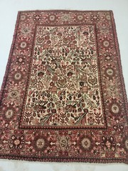 Antique Oriental Hand-Knotted Wool Area Rug Beige/Rust 4’6″ x 6’4″
