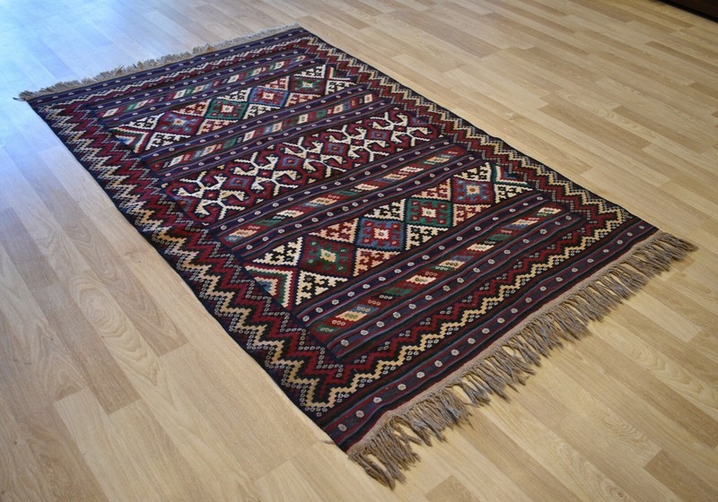 Gorgeous 1970’s Azeri Caucasian Kazak Handwoven Kilim Free Shipping 5 FT X 7 FT gallery