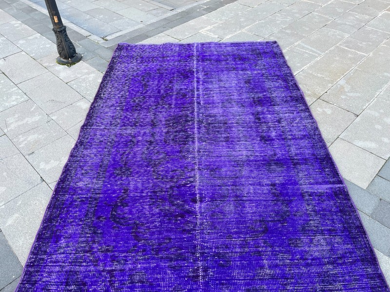 Vintage Turkish Overdyed Rug 5.2x8.5 ft Purple Handmade Wool Large Area Rug gallery
